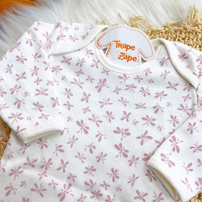 CONJ. DE MALHA 3 PEÇAS - Cachorrinha com Flores - Off White e Lilás